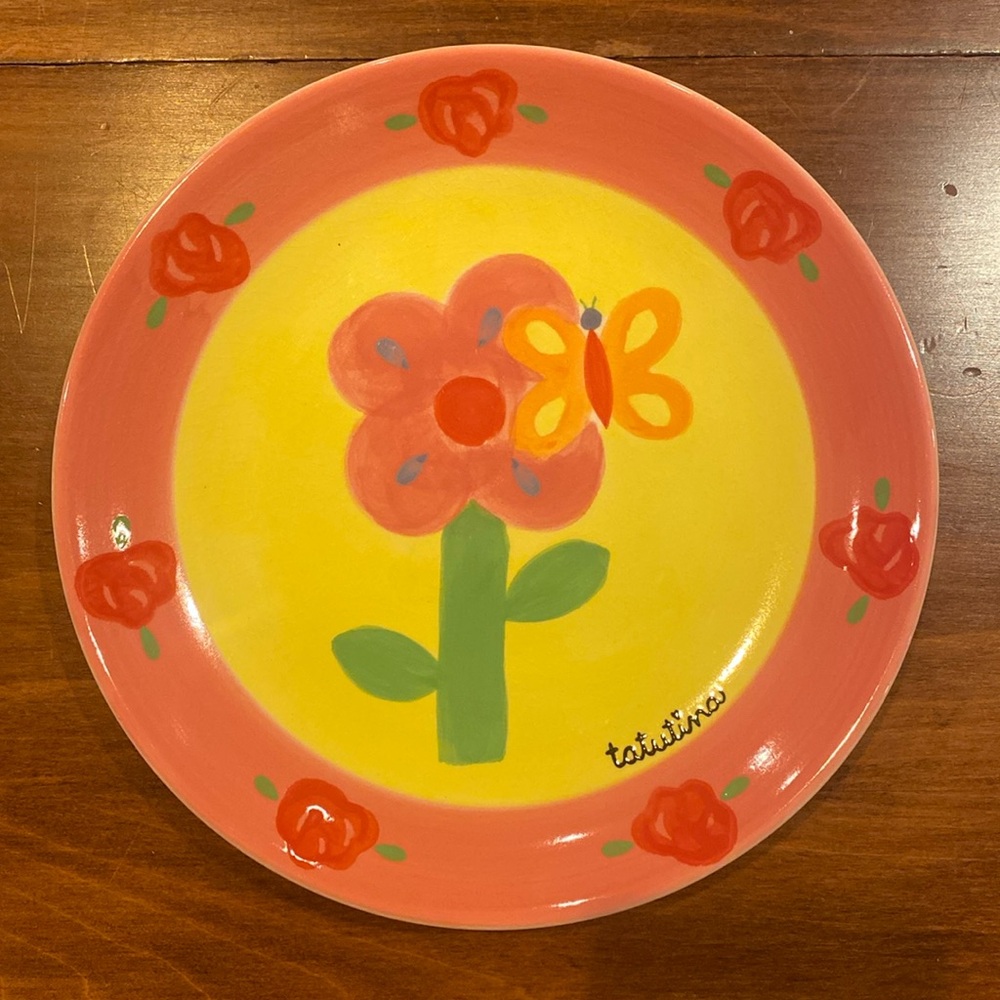 Tatutina 8” Plate Attleboro Maine Hand Painted Signed Flower Butterfly Pink